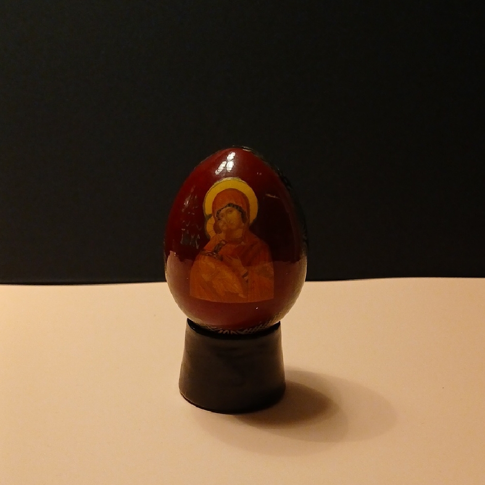 Handcrafted Red Religious Icon Egg